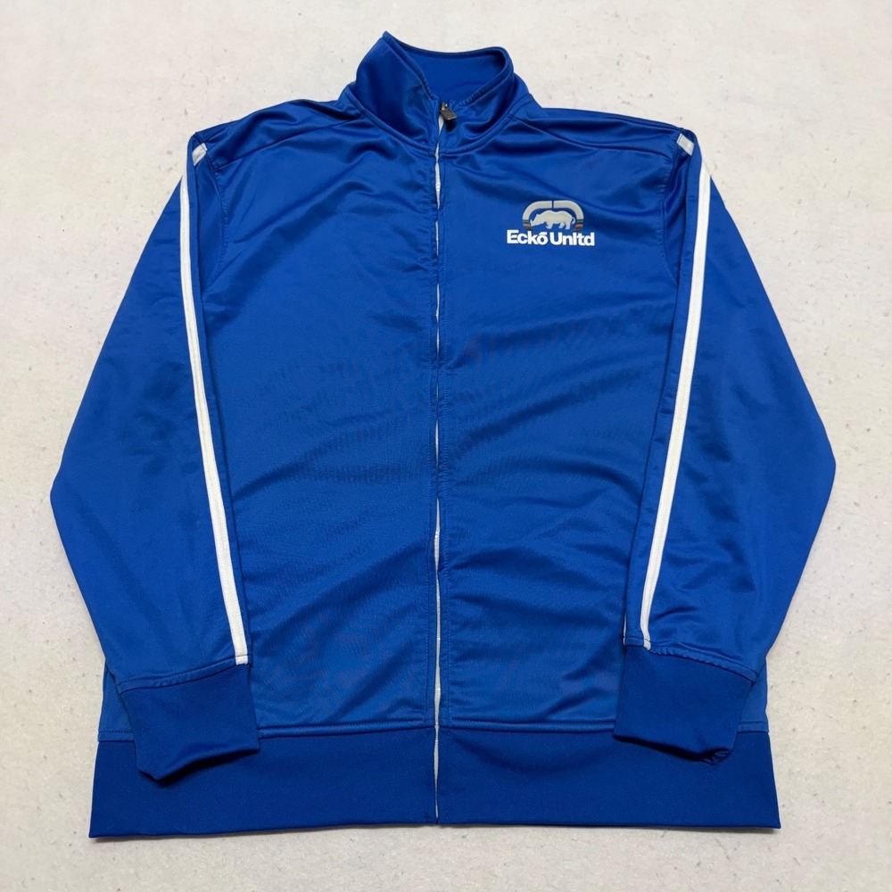 VTG Ecko Unltd Full Zip Mens XL Blue White Stripe Rhino Logo Track Jacket Y2K